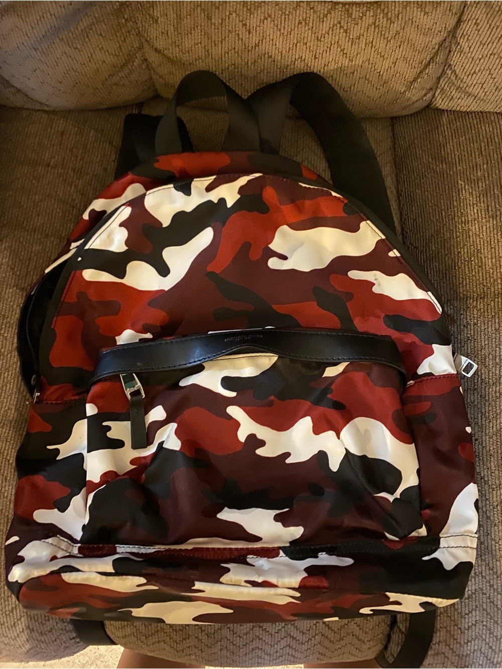 Michael Kors maroon camo backpack